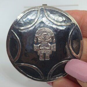 Vintage Viracocha Peruvian Peru Inca Large Round Sterling Silver Pin Pendant